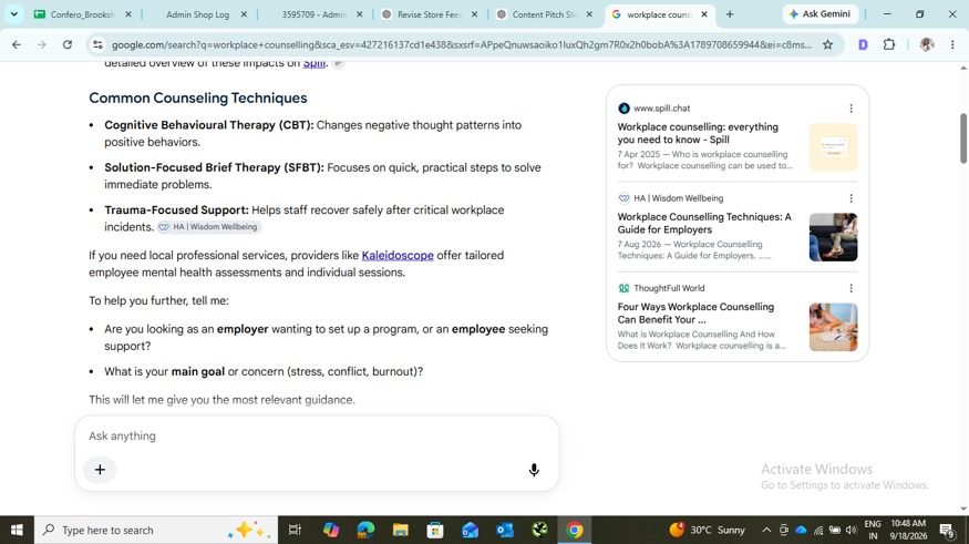 Kaleidoscope cited in Google AI Overview for workplace counselling